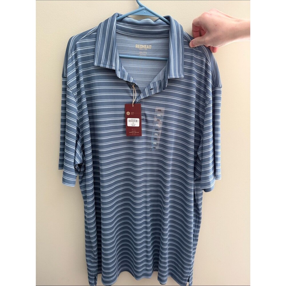 RedHead Men's Light Blue Striped Polo